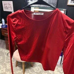 Zara Red Long Sleeve Crop Top